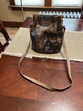 Painted Brown Multi-Tone Bucket Crossbody Bag